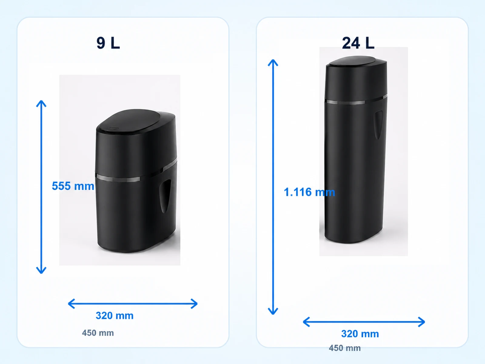 Dimensions dels models DK-52 de 9 i 24 litres