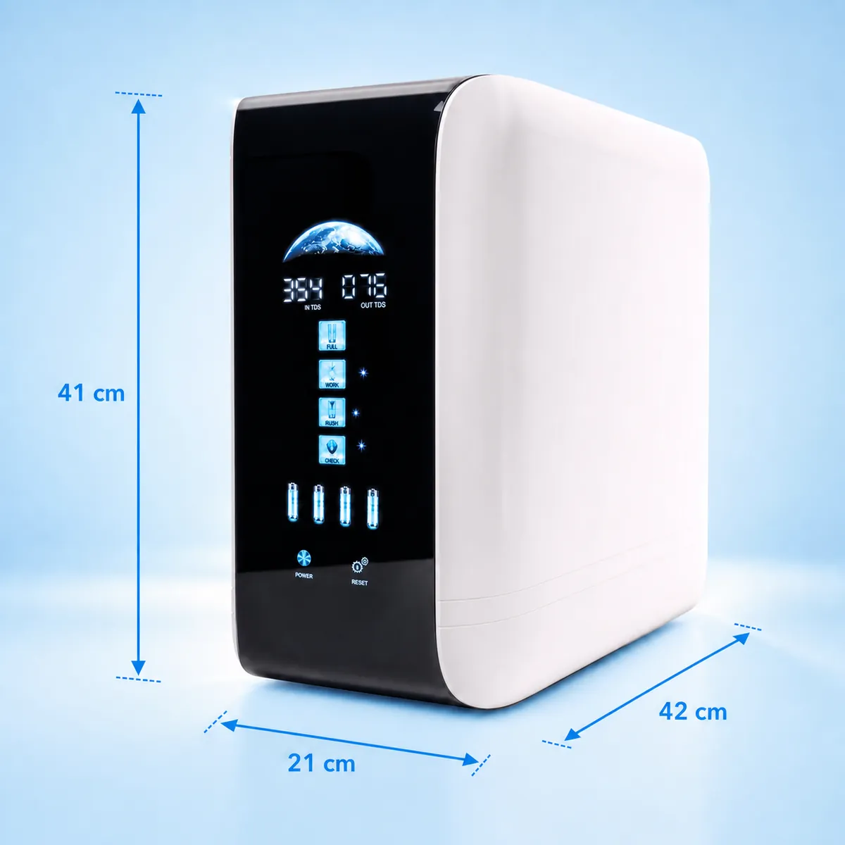 UltraDetox H2 amb guies visuals de les seves dimensions de 42 × 21 × 41 cm