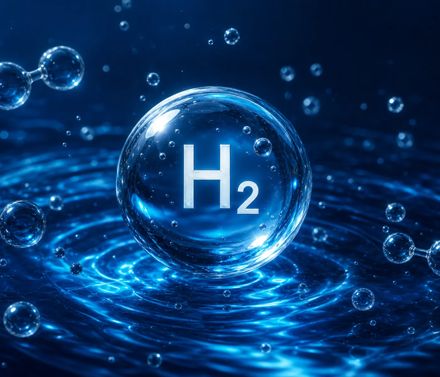 Aigua cristal·lina amb microbombolles que representa l'hidrogen molecular